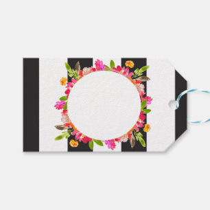 Märkre för Svartvit, stripe-Blommigt Presentetikett