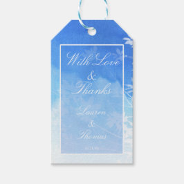 Märkre för Tack av blå och vit vattenfärg Presentetikett