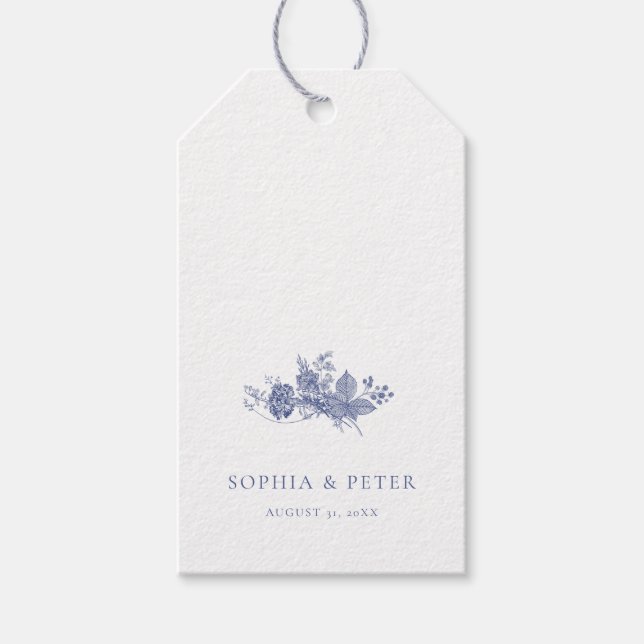 Märkre för Tack av blått Blommigt för elegant Fran Presentetikett (Framsidan)