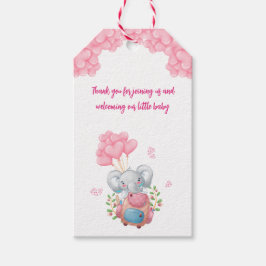 Märkre för Tack av Cute Elephant och Rosa Balloon Presentetikett