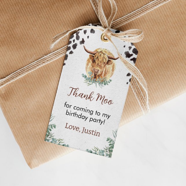 Märkre för Tack av Födelsedagsfest för höglandskö Presentetikett (Skapare uppladdad)
