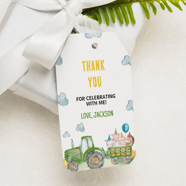 Märkre för Tack av Födelsedagsfest för traktoranlä Presentetikett (Skapare uppladdad)