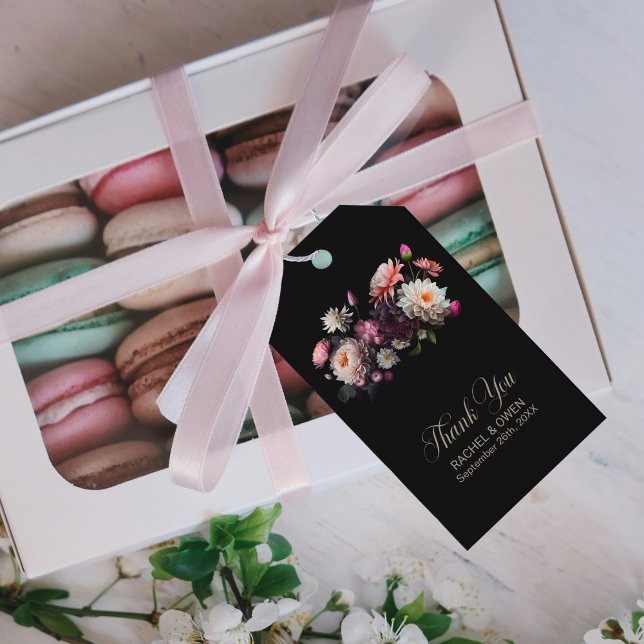 Märkre för Tack av moody svartvit Blommigt, bröllo Presentetikett (Skapare uppladdad)
