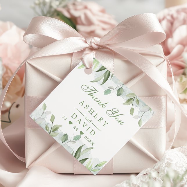 Märkre för Tack av rustik vattenfärg, grön Blommig Gåvor Etiketter (Skapare uppladdad)