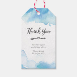 märkre för Tack-bröllopsförmån i blå vattenfärg Presentetikett