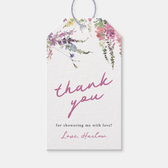 Märkre för Tack Gift för Wildblomsterbabyskor Presentetikett (Framsidan)