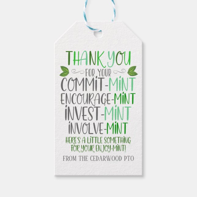 Märkre för tack Mint-avskrivning Presentetikett (Framsidan)