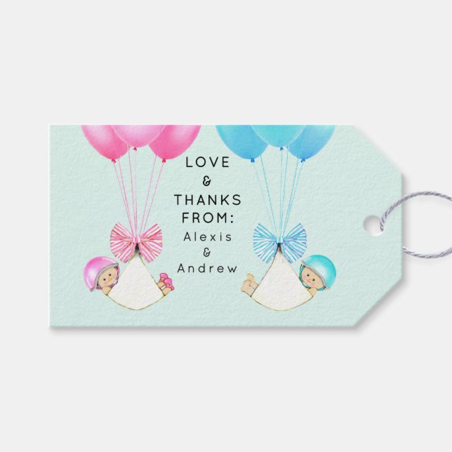 Märkre för Tacken  Gift med twillingar för babysko Presentetikett (Framsidan (Horisontell))
