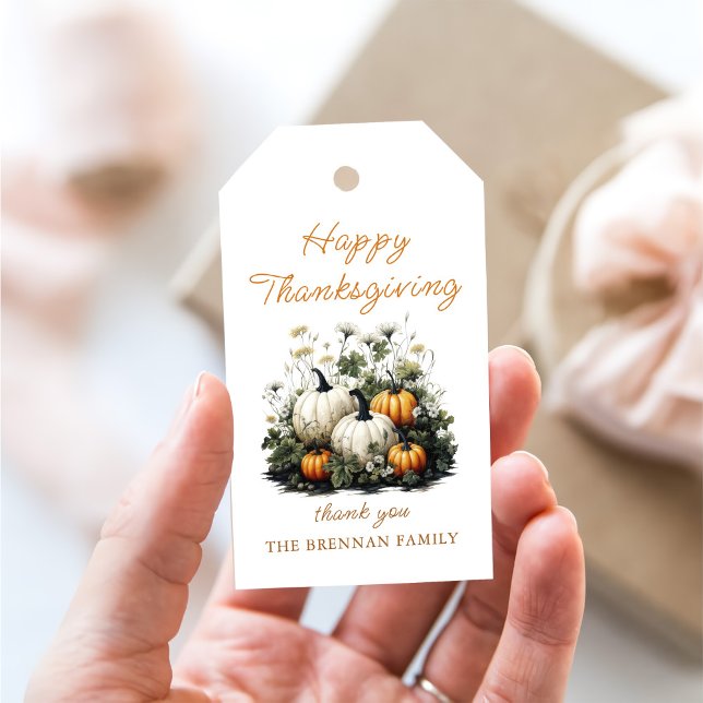 Märkre för Thanksgiving av Pumpkin  Gift-Blommigt Presentetikett (Skapare uppladdad)