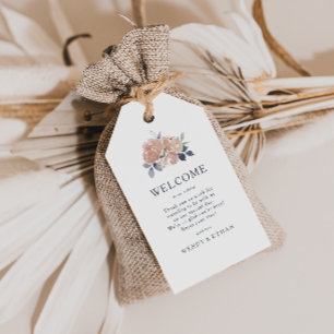 Märkre för välkomstgåva till Rustic Blommigt Bröll Presentetikett
