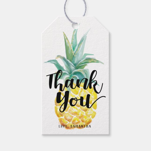 Märkre för vattenfärgsananas Tack Presentetikett (Framsidan)