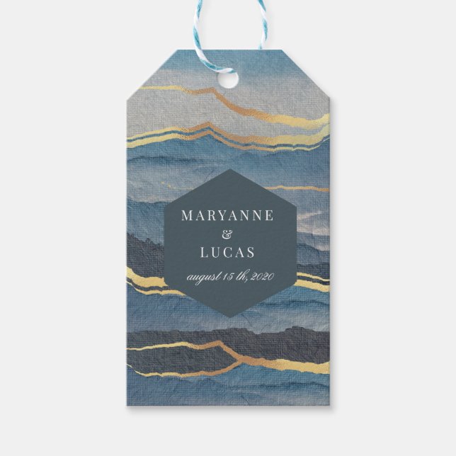 märkre för vattenfärgsgolden liggande bröllop-gåva presentetikett (Framsidan)