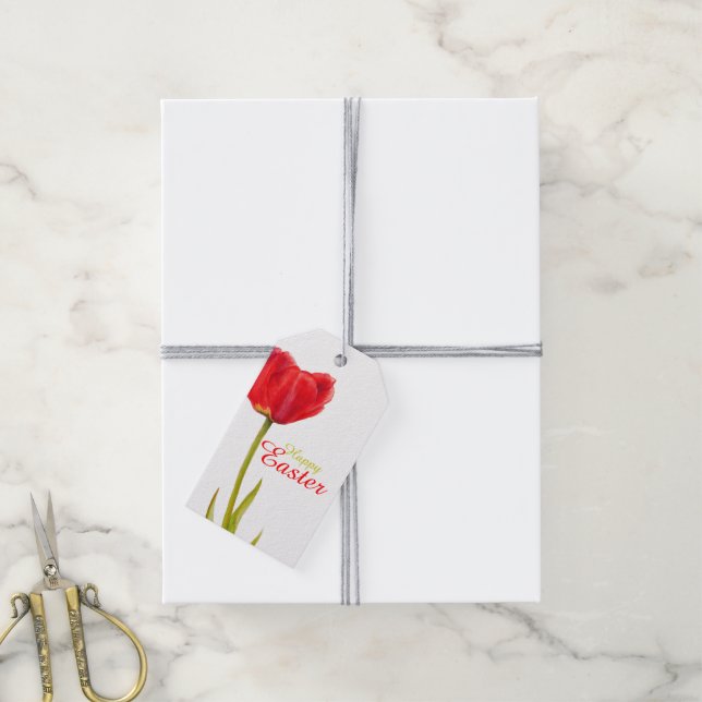 märkre för vattenfärgsplagg av rödtulpanblomma i g presentetikett (Med Snöre)