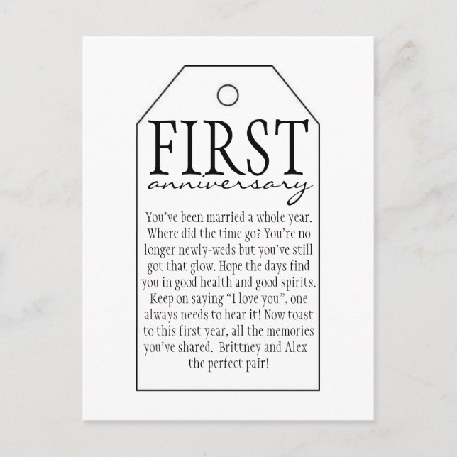 Märkre för Vin Flaska - Första årsdagen Vykort (Framsida)