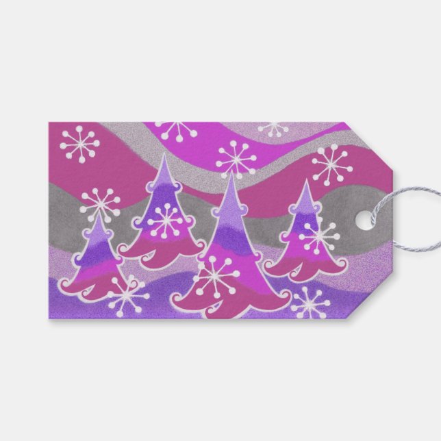 Märkre för Vinter Träd Lila-gåva Presentetikett (Framsidan (Horisontell))