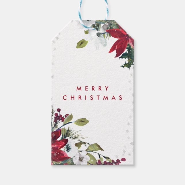 märkre för vintergåva till god jul helgdag blommig presentetikett (Framsidan)