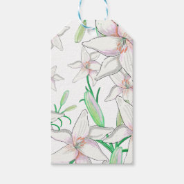 Märkre för vit Lilies Illustration Gift Presentetikett