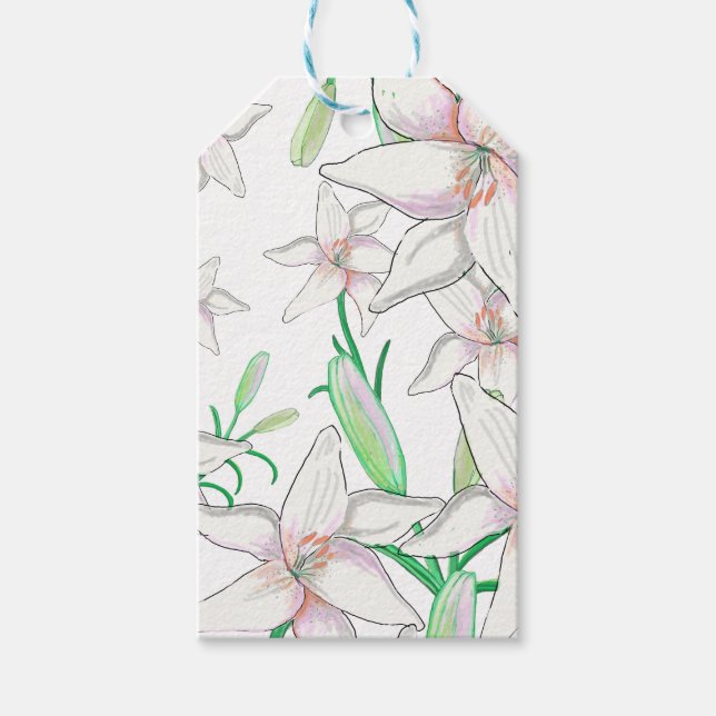 Märkre för vit Lilies Illustration Gift Presentetikett (Framsidan)