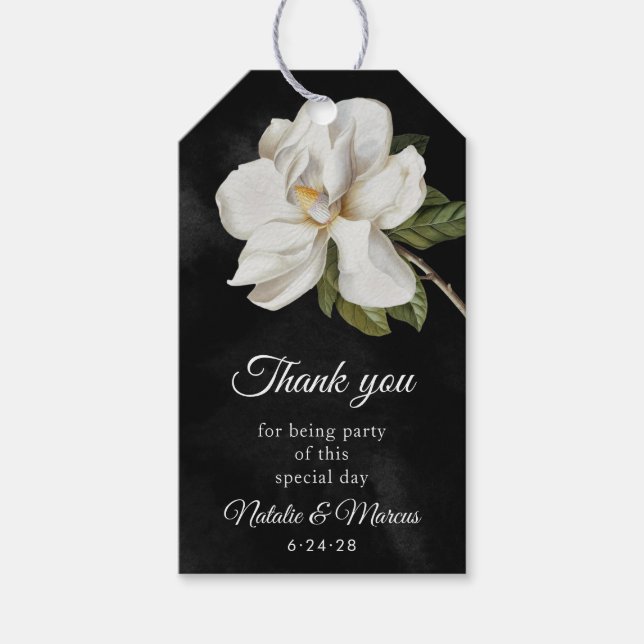 Märkre för White Magnolia Wedding Favor Presentetikett (Framsidan)
