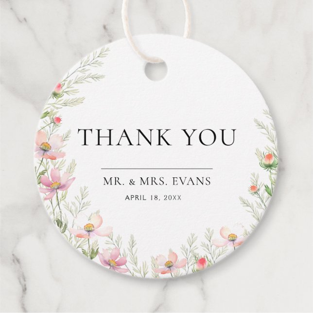 Märkre för Wildblomsbröllop-favoriter. Gåvor Etiketter (Framsida)
