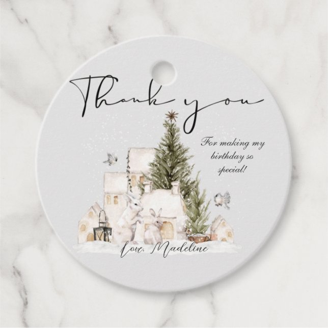 Märkre för Winter Wonderland Baby Shower Circle Ta Gåvor Etiketter (Framsida)