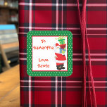 Märkre från Santa Personlig Anpassningsbar Fyrkantigt Klistermärke<br><div class="desc">Den här designen har skapats genom digital grafik. Det kan vara personlig i det område som tillhandahålls eller anpassning genom att klicka för att anpassa ytterligare alternativ och ändra namn, initialer eller ord. Du kan också ändra texten färg och stil eller ta bort texten för en bilddesign. Kontakta mig på...</div>