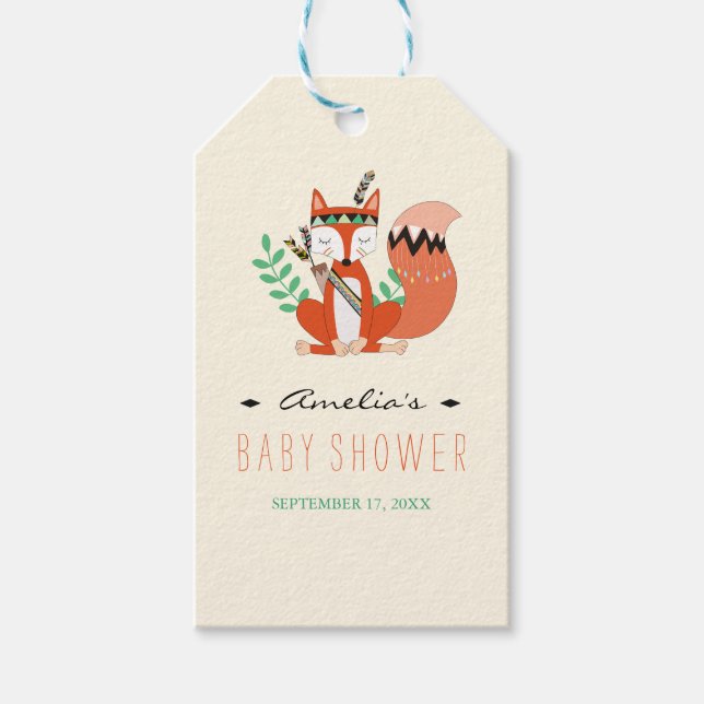 Märkre från stamskotland Fox Baby Shower Gift Presentetikett (Framsidan)