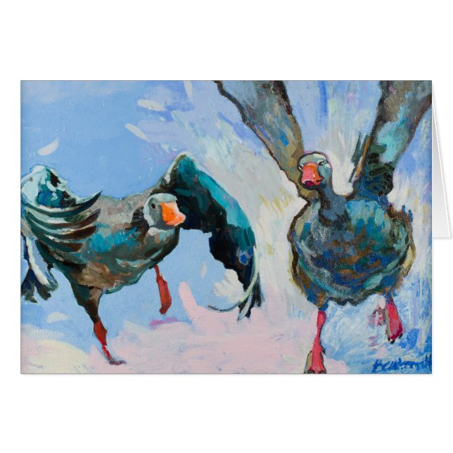 Märkre! Gäss som leker lekanpassade Hälsningskort (Framsidan Horizontal)