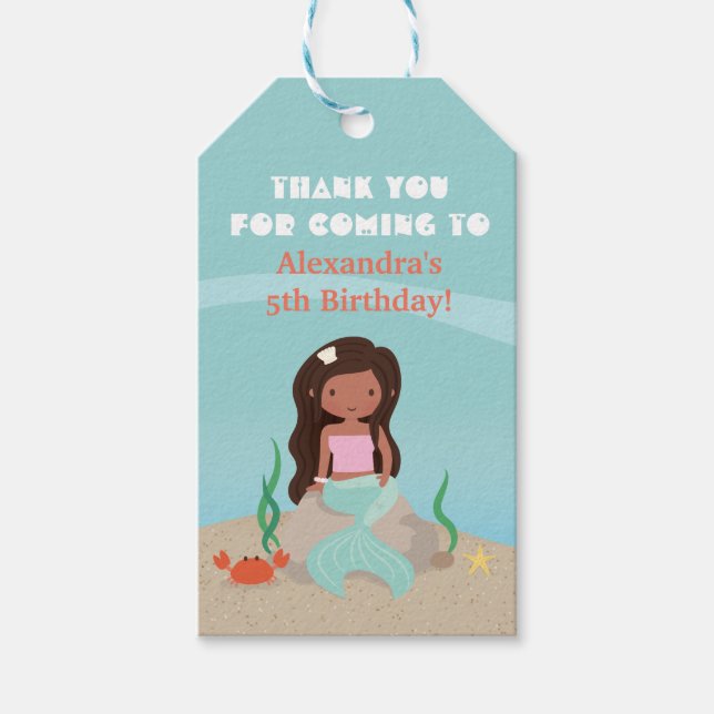 Märkre i African American Sjöjungfru Födelsedagsfe Presentetikett (Framsidan)