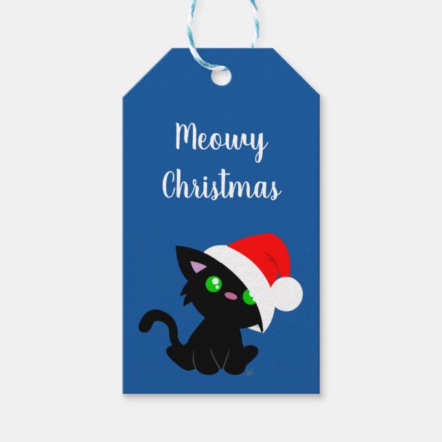 Märkre i Black Meowy jul Kattunge Gift Presentetikett (Framsidan)