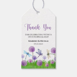 Märkre i Blommigten Tack Lila med vattenfärg Presentetikett