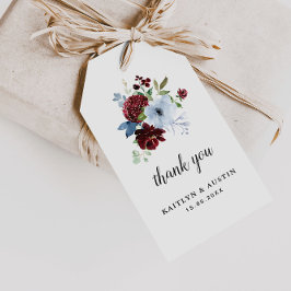 märkre i bröllop-gåva av burgundisk dammig blommig presentetikett