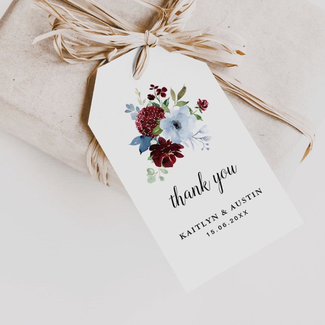 märkre i bröllop-gåva av burgundisk dammig blommig presentetikett (Skapare uppladdad)