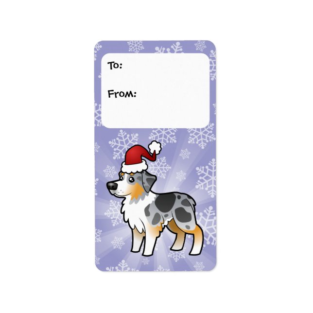 Märkre i julen Australian shepherd Gift Adressetikett (Framsidan)