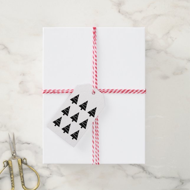 Märkre i julklapp Black Träd Gift Presentetikett (Med Snöre)