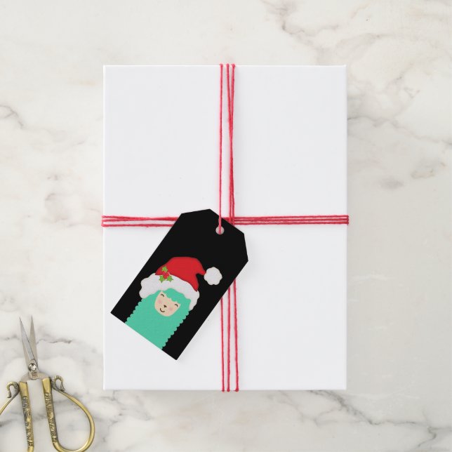 Märkre i julkllama Santa Emoji Gift Presentetikett (Med Snöre)