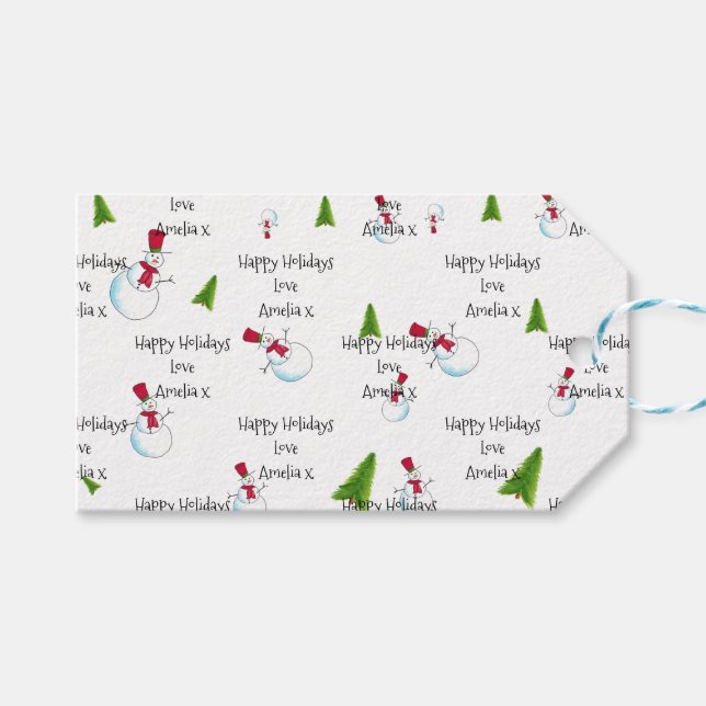 Märkre i Monogram jul Snögubbe Gift Presentetikett (Framsidan (Horisontell))