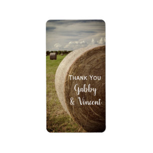 Märkre i Rustic Hay Bales Ranch Bröllop Tack Adressetikett