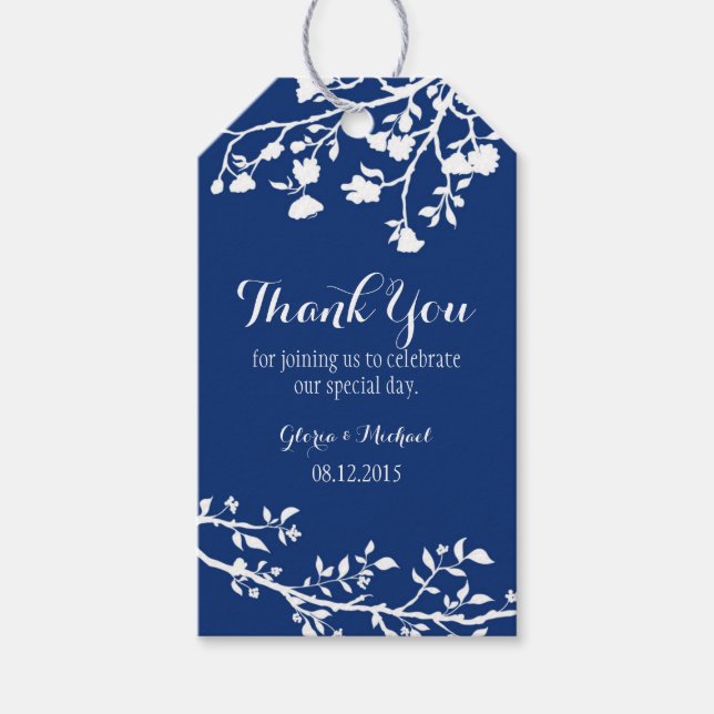 Märkre i Tacken Navy Blue Modern Flower Bröllop Presentetikett (Framsidan)