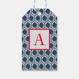 Märkre JAPANESE BLUE MÖNSTER MED INITIAL Presentetikett