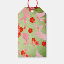 Märkre JAPANESE ROSA BUNNIES ON GRÖNT