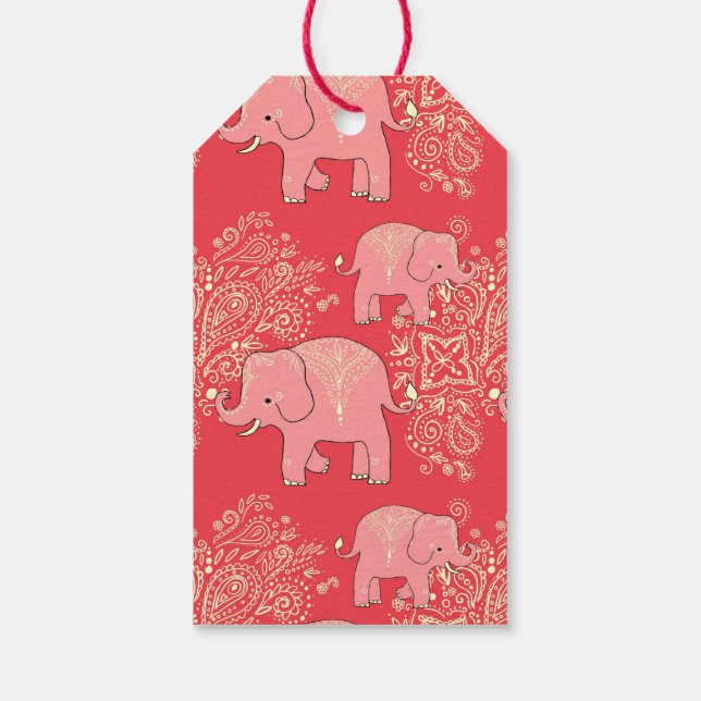märkre, korall och persikor, söta, mehndi elephant presentetikett (Baksidan)