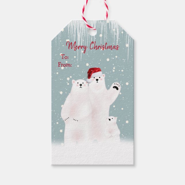 Märkre med julklapp för Polarna Bear Family Gift Presentetikett (Framsidan)