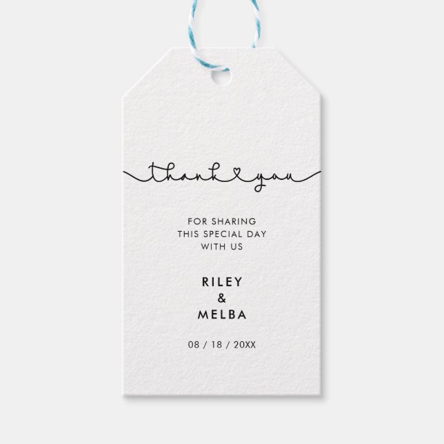 Märkre med minimal handskriven bröllop-gåva presentetikett (Framsidan)