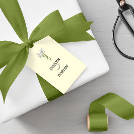 Märkre med minimalistisk vit Lily Flower Bröllop G Presentetikett