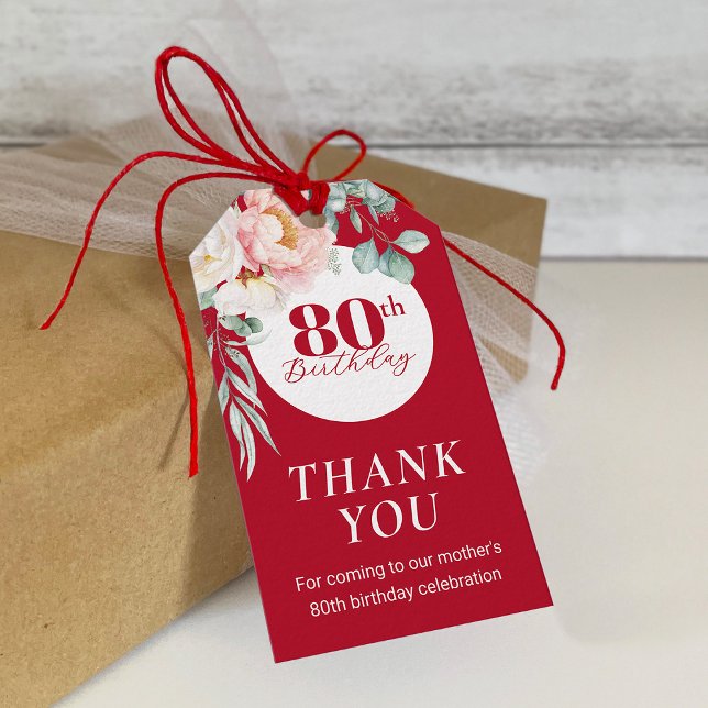 Märkre med Peony på Red Presentetikett (Skapare uppladdad)