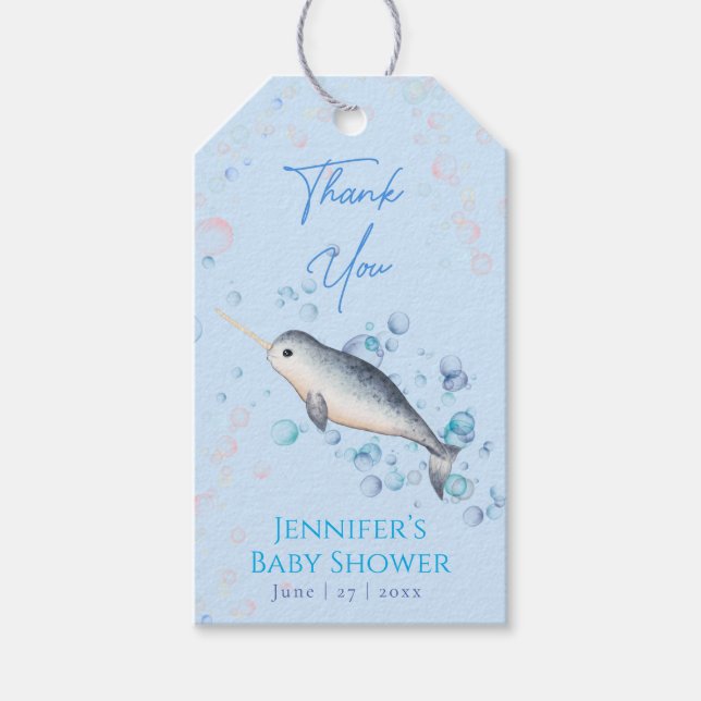 Märkre med stora hav pojke Narwhal & bubbles Gift Presentetikett (Framsidan)