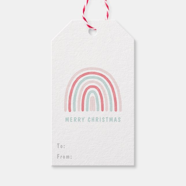 Märkre om barnens Rosa Boho jul Rainbow Gift  Presentetikett (Framsidan)