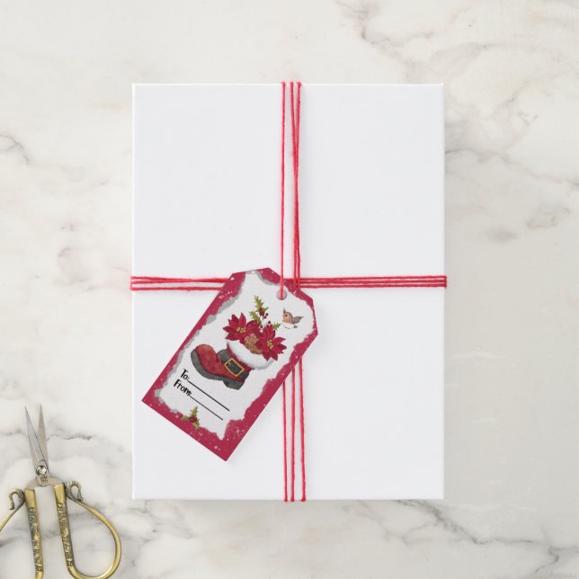 Märkre om jultomte Boot Gift Presentetikett (Med Snöre)