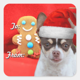 Märkre på julklapp för Chihuahua-valpen Fyrkantigt Klistermärke
